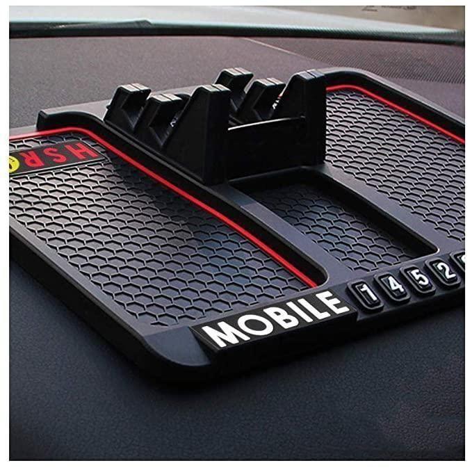 Black car dashboard anti-slip mat with mobile phone holder and adjustable number display for parking contact