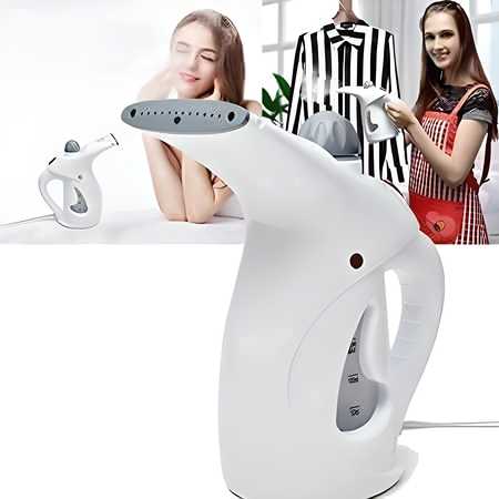 Fast Heat-Up Portable Handheld Garment & Facial Steamer | 2-in-1 Vapor Steam Iron Brush for Home & Travel (White)