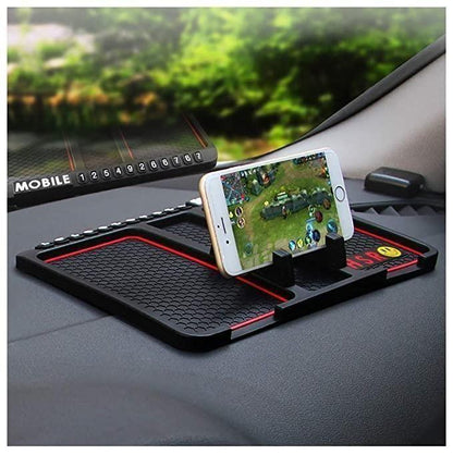 Car dashboard non-slip mat with smartphone holder displaying a mobile game screen