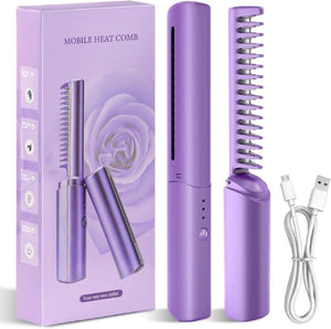 Cordless Mini Hair Straightener & Hot Comb – Portable Rechargeable Hair Styler - ShriClick
